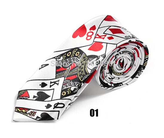 New 2inch wide 7 Fashion "Playing Cards / Poker White"Pattern Party ties Polyester Woven Classic Men`s Neck Ties-Free Shipping