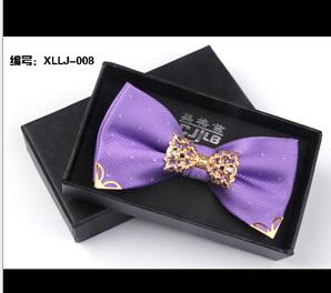 Korean Formal Mens Bow Tie With Metal Decorate Groomsman Groom Bow Ties For Men Wedding Party Bowtie Gift Box Butterfly Neckwear