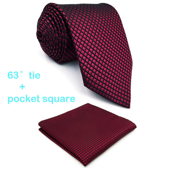 U25 Solid Checked Burgundy Crimson Red Black Mens Neckties 100% Silk Matching Hanky For Men Silk Brand Men Tie Wedding 63"