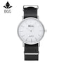 BGG Ultra Thin Mens Watches Simple 2016 Hot Fashion Brand Quartz Watch Waterproof Genuine Leather Business Men Clock Silver