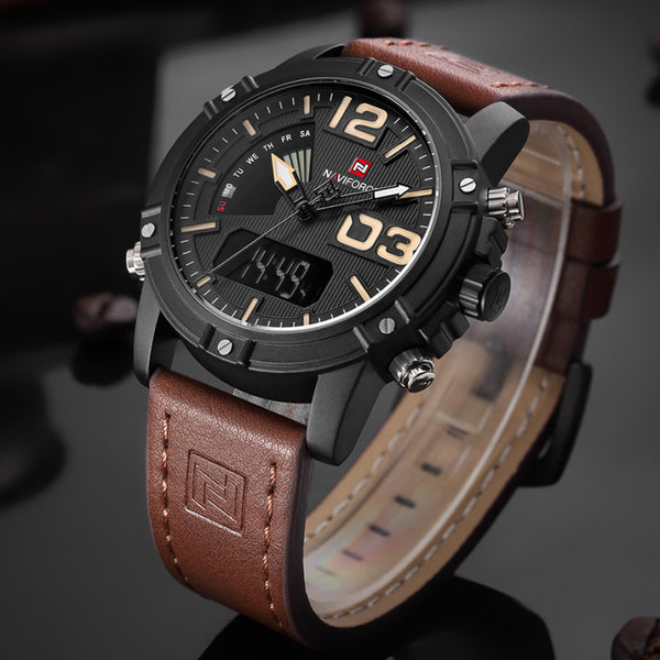 Top Luxury Brand NAVIFORCE Men Sports Watches Men's Leather Quartz Analog LED Clock Male Military Wrist watch Relogio Masculino