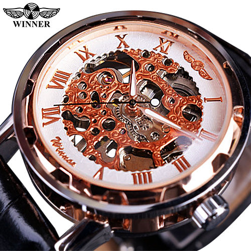 Winner Black Gold Male Clock Men Relogios Skeleton Mens Watches Top Brand Luxury Montre Leather Wristwatch Men Mechanical Watch