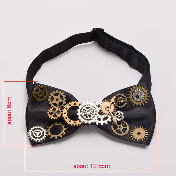 1pc Unisex Steampunk Bow Tie Gear Necktie Gothic Punk Vintage Cravate Black Neckwear