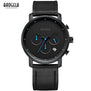 Baogela Mens Simple Chronograph Analogue Black Quartz Watch, Leather Bracelete Wristwatch with Calendar Date for Boy & Man 1705G