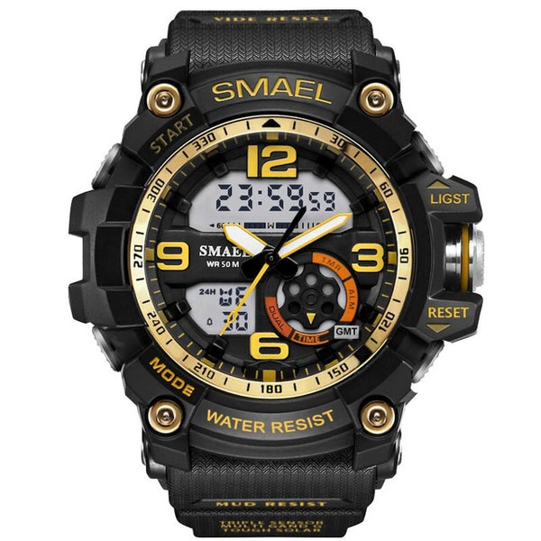 SMAEL Analog-Digital Watch men sports 50M Professional Waterproof Quartz large dial hours military wristwatches 2018 fashion