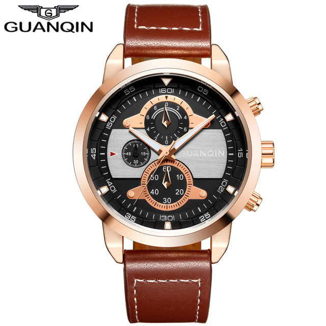 Military Watch Quartz Men's Watches Top Brand GUANQIN New Design Men Leather Chronograph Sports Wrist watch relogio masculino