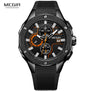 Megir Mens Chronograph Sport Round Analogue Quartz Wrist Watches Date Indicator Silicone Bracelet Strap 2053G Blue Black