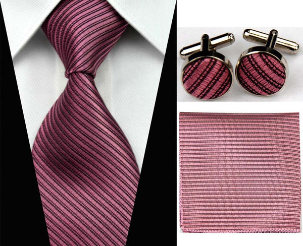 Accessories Ties for Men Solid Striped Pattern Business Silk Tie Sets Hanky Handkerchief Cufflinks Red Black Necktie Gravatas