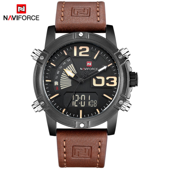 Top Luxury Brand NAVIFORCE Men Sports Watches Men's Leather Quartz Analog LED Clock Male Military Wrist watch Relogio Masculino