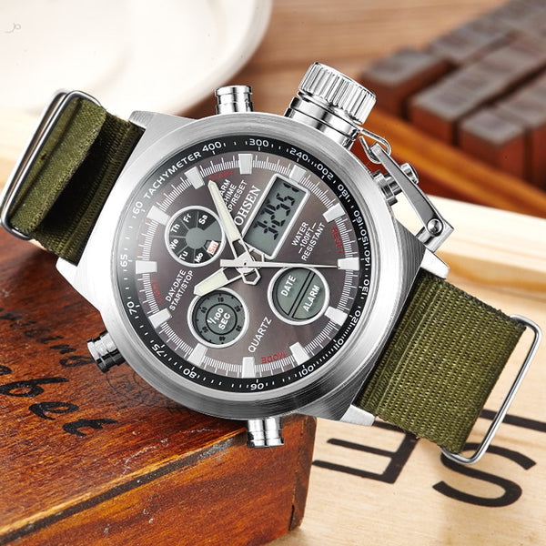 OHSEN Men Sports Watches Waterproof Fashion Casual Quartz Watch Digital & Analog Military Multifunctional Men's Sports Watches