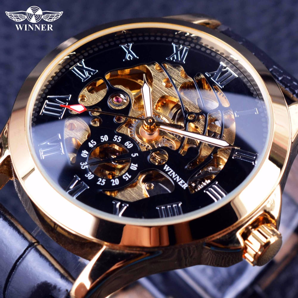 Winner 2016 Male Wrist Watch Luxury Skeleton Mens Watches Top Brand Luxury Automatic Watch Small Dial Golden Case Fashion Casual