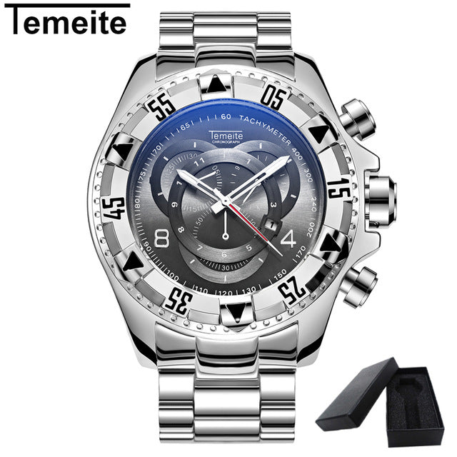 TEMEITE 2017 Men's Sports Quartz Watches Analog Date Men Gold Watches Stainless Steel Wristwatches Waterproof Relogio Masculino