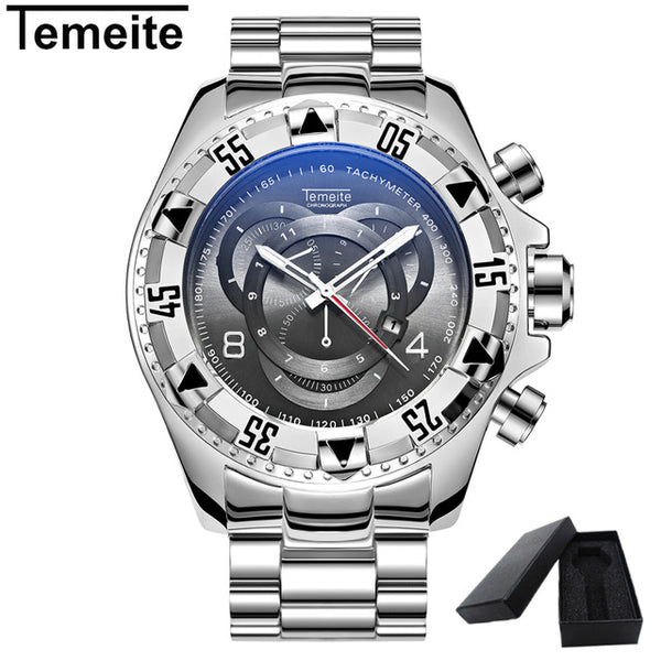 TEMEITE 2017 Men's Sports Quartz Watches Analog Date Men Gold Watches Stainless Steel Wristwatches Waterproof Relogio Masculino