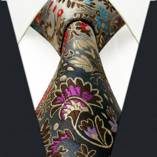 Floral Pattern Multicolor Mens Tie Necktie Set 100% Silk New Jacquard Woven Blue Fashions Mens Casual Dress Wedding 63"