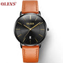 OLEVS Ultra thin Fashion Male Wristwatch Leather Watchband Business Watches Waterproof Scratch-resistant Men Watch Clock G5869P