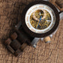 BOBO BIRD Wood&Steel Exposed Mechanical Watch Wooden Band Vintage Bronze Skeleton Male Antique Steampunk Casual Automatic