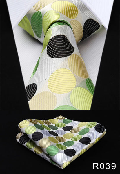 Polka Dot 3.4" 100%Silk Wedding Jacquard Woven Men Tie Necktie Pocket Square Handkerchief Set Suit #RD1