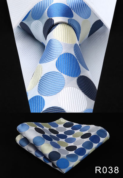 Polka Dot 3.4" 100%Silk Wedding Jacquard Woven Men Tie Necktie Pocket Square Handkerchief Set Suit #RD1