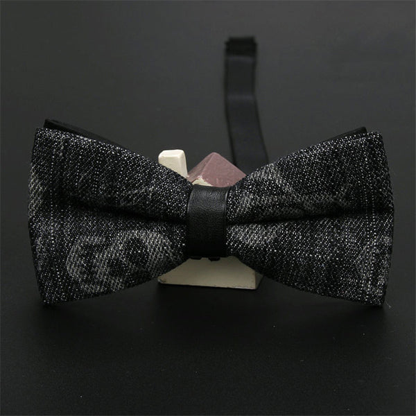 AWAYTR Classic Black Skull Printted Neck Tie for Wedding Men Fashion Business Bow Tie Neckwear Denim Print Bowtie 12*6cm