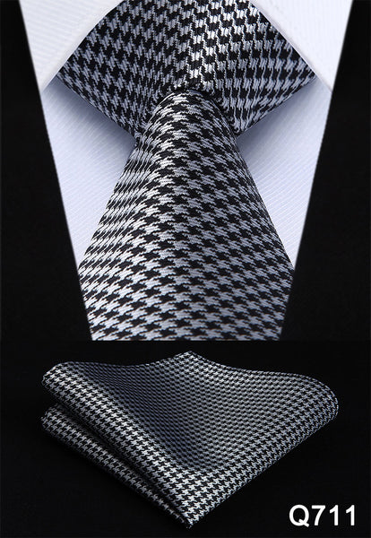 Pocket Square Classic Party Wedding Dot Striped 3.4" Silk Fashion Wedding Mens Extra Long Tie XL Necktie Handkerchief Set #Q7