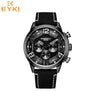 EYKI black genuine leather watchband mens watches man brown strap sport watch brand luxury quartz wristwatch montre homme reloj