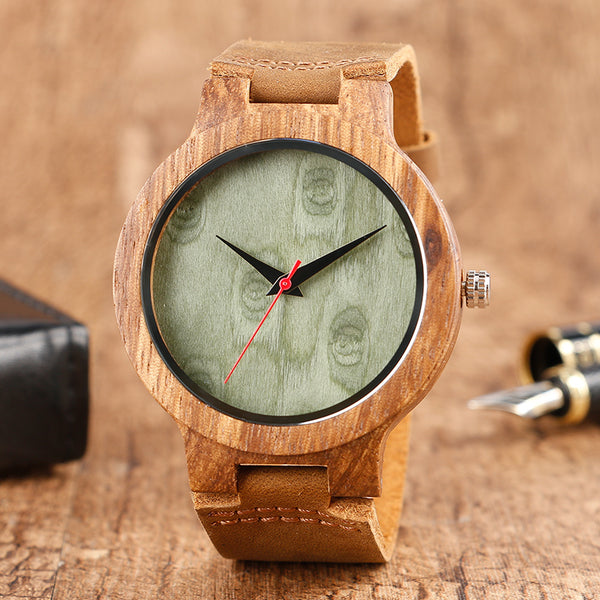 Top Gift Wood Watches Men's Unique 100% Nature Wooden Bamboo Handmade Quartz Wrist Watch Male Sport Red Hands Clock Masculino