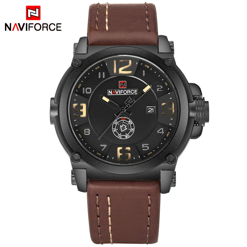 Mens Watches NAVIFORCE Top Luxury Brand Men Leather Watches Man Analog Quartz Clock Waterproof Sports Army Military Wrist Watch
