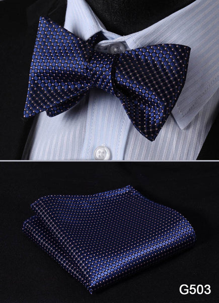 Check Polka Dot Silk Jacquard Woven Men Butterfly Self Bow Tie BowTie Pocket Square Handkerchief Hanky Suit Set G5