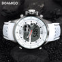 BOAMIGO Brand Men Dual Time Digital Watch Sports Watches Rubber Analog Quartz Watch White Chronograph Wristwatches Reloj Hombre