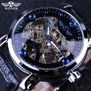 Winner Black Skeleton Designer Blue Engraving Clock Men Leather Strap Mens Watches Top Brand Luxury Automatic Watch Montre Homme