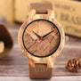 YISUYA Nature Broken Leaf Wood Watch Men Analog Quartz Leather Strap Fashion Novel Bamboo Wrist Watch Women Modern Cool Clock