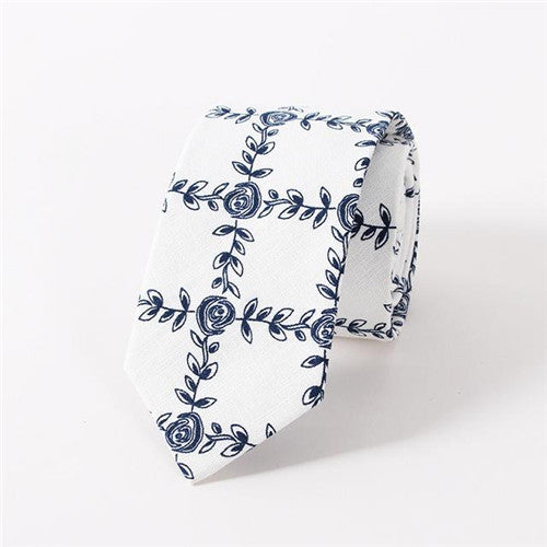 Mantieqingway Wedding Floral Ties for Men Blue Flower Dots Cotton Narrow Tie Skinny Cravat Ties for Winter Men Party Skinny Tie