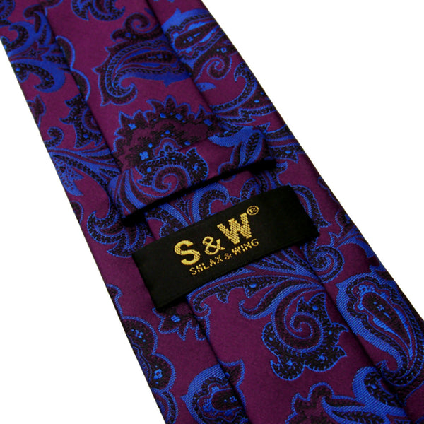 Extra long size Floral Paisley Fuchsia Red Blue Matching Hanky Navy Black Mens Tie 100% Silk Jacquard Woven Fashion 63"