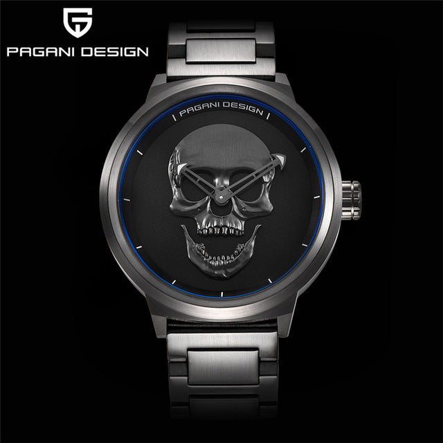 Punk 3D Skull Personality Retro Fashion Men's Watch Waterproof 30m Steel Stainless Quartz Watch PAGANI DESIGN Relogio Masculino