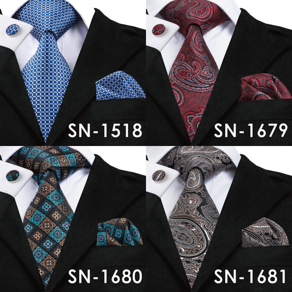 SN-1518 New Arriving Ties Men Fashion 2017 Hi-Tie Design Royal Blue Neck Tie Pocket Square Cufflinks Set for Mens Business Party