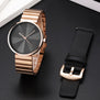 Creative Mens Watch Rose Golden Steel Luxury Quartz Wrist Watch Male Clock With Leather Band Gifts Set Paul Valentine