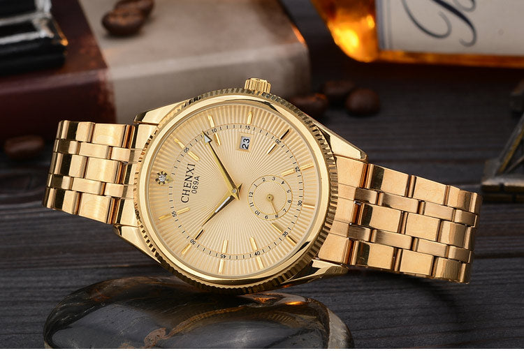 CHENXI Golden Watch Men Watches classical Luxury Famous Wristwatch Male Clock Quartz Wrist Watch Calendar Relogio Masculino