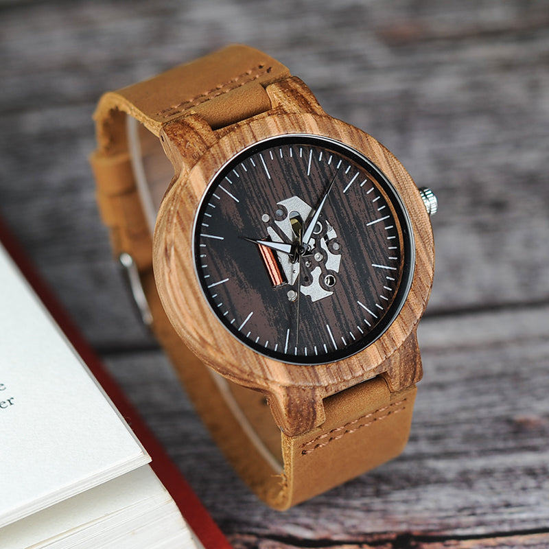 BOBO BIRD Watch Wooden Zebra Pattern Men Watches Quartz Genuine Leather band Wristwatch relogio masculino B-H29