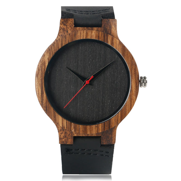 Top Gift Wood Watches Men's Unique 100% Nature Wooden Bamboo Handmade Quartz Wrist Watch Male Sport Red Hands Clock Masculino