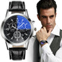 Faux Leather Mens Blue Ray Glass Watch Women Business Style Stainless Steel Dial Quartz Wrist Watches Relogio Masculino #LH