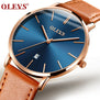 OLEVS Men's Calendar Watches Luxury Brand Water resistant Sports Wristwatch Casual Fashion Leather Ultra thin Watch Quartz Male