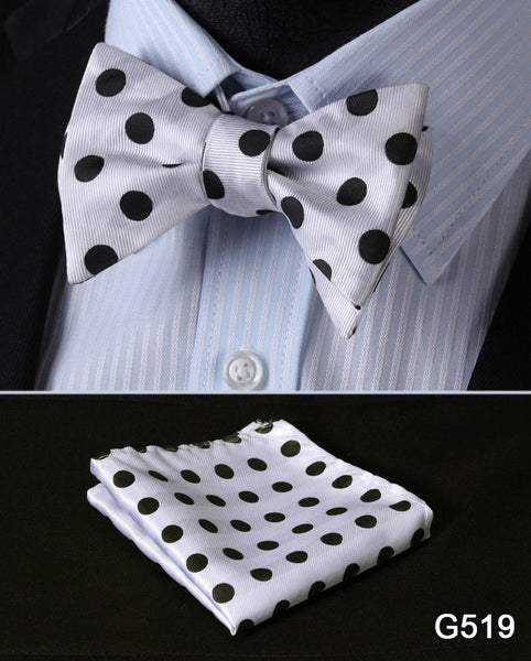 Check Polka Dot Silk Jacquard Woven Men Butterfly Self Bow Tie BowTie Pocket Square Handkerchief Hanky Suit Set G5