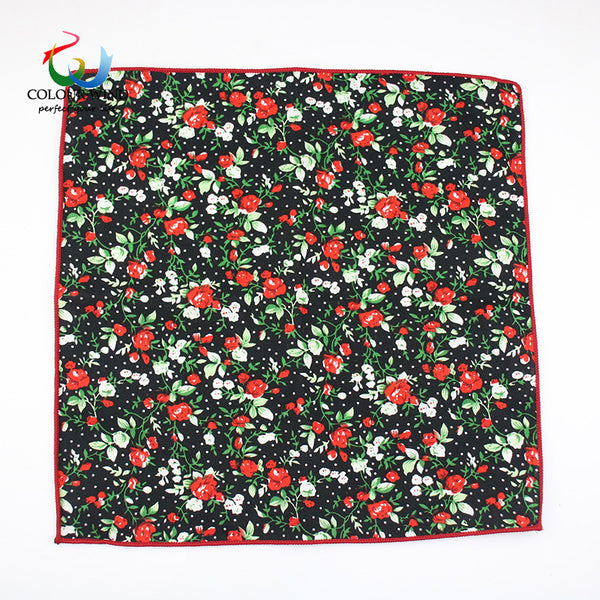 Genuine Yiyanyang Cotton Floral Pocket Square 9.05 Inch Camo Color Polyester Paisley Handkerchief Tie For Men Gift Gentle Hanky