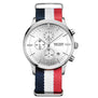 MEGIR Fashion Casual Men Quartz Watch Contrast Color Blue Canvas Strap 3 Sub Dial Date Display Voyage Military Sport Clock