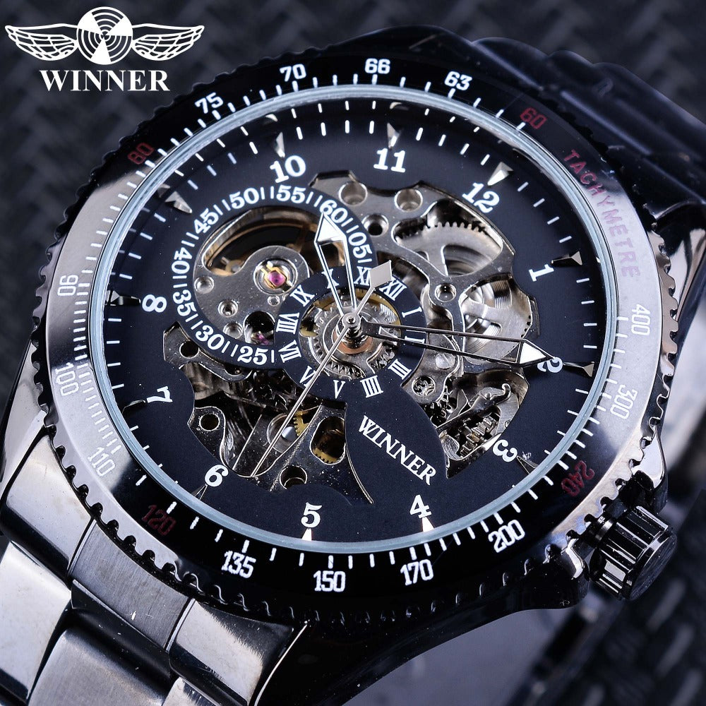 Winner Watches Full Black Bracelet for Men Luminous Hands Men's Automatic Watch Top Brand Luxury relogio masculino Male Clock