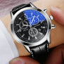 Faux Leather Mens Blue Ray Glass Watch Women Business Style Stainless Steel Dial Quartz Wrist Watches Relogio Masculino #LH