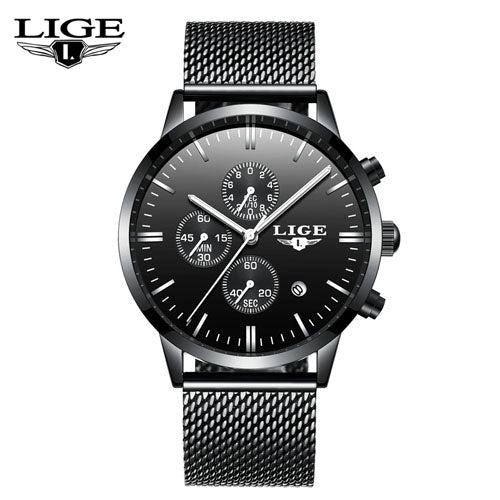 2018 LIGE Brand Luxury full Stainless Steel Watch Men Business Analog Quartz Watches Military Wristwatch Waterproof Relogio