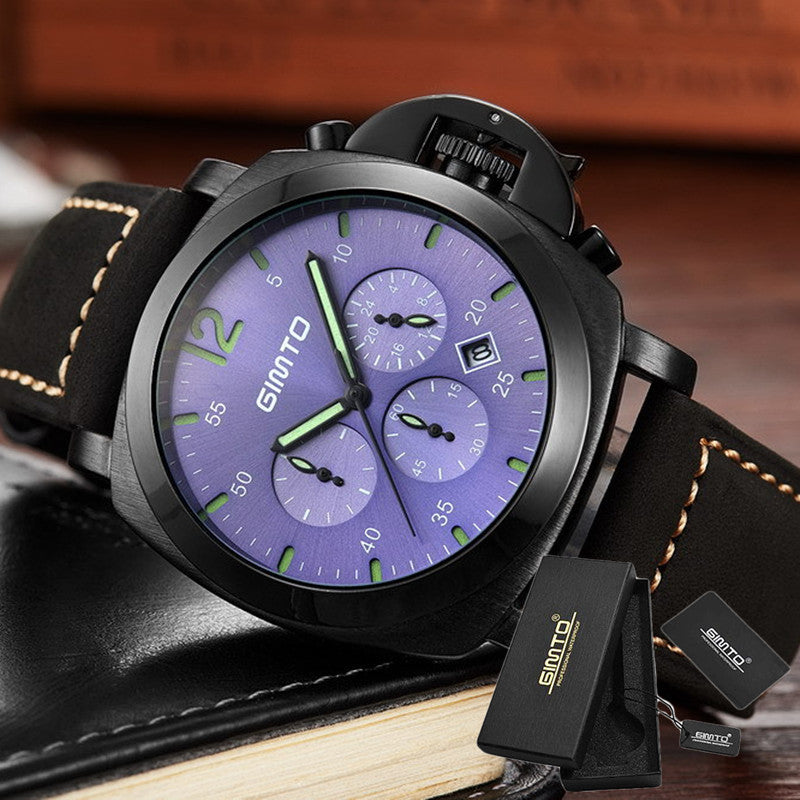 GIMTO Watch Men Luxury Brand Quartz Watch Military Sport Chronograph Watches Genuine Leather Men's Wristwatch Relogio Masculino