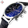 CMK New Fashion Blu-ray Glass Men Watches Men Soft Leather Strap Sport Male Quartz Wristwatch Three Dial Display erkek kol saati