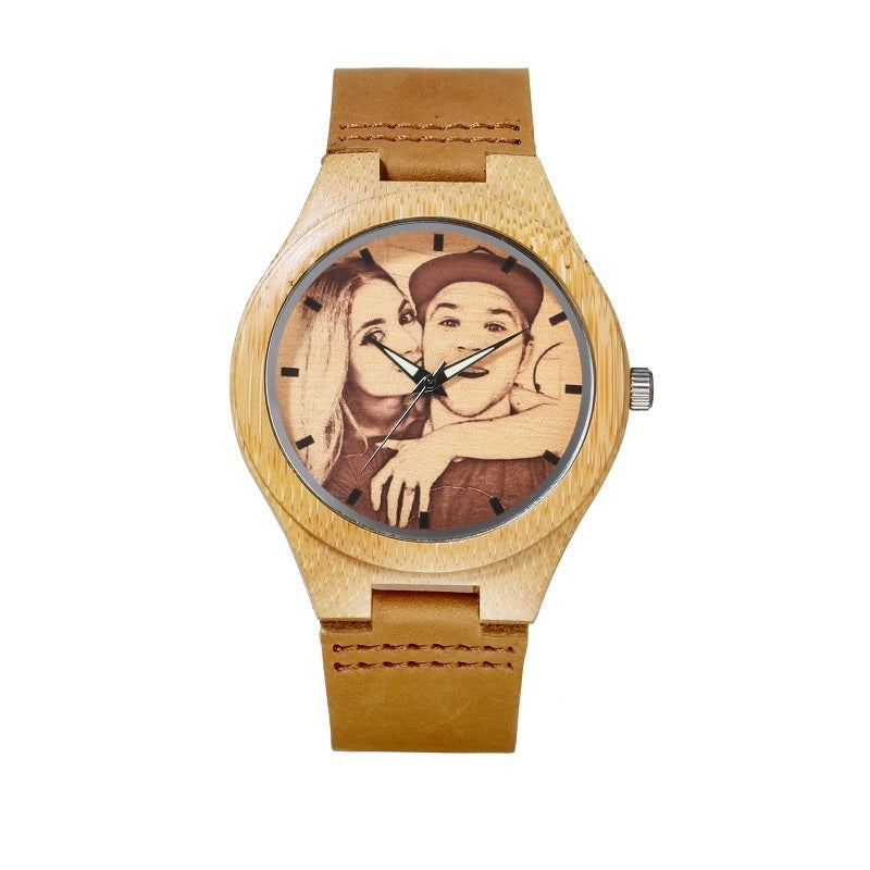 Unique Gift Personality Creative Design Customized Logo Wooden Wrist Watches Print Photo Special OEM Couple Watch For Men Women